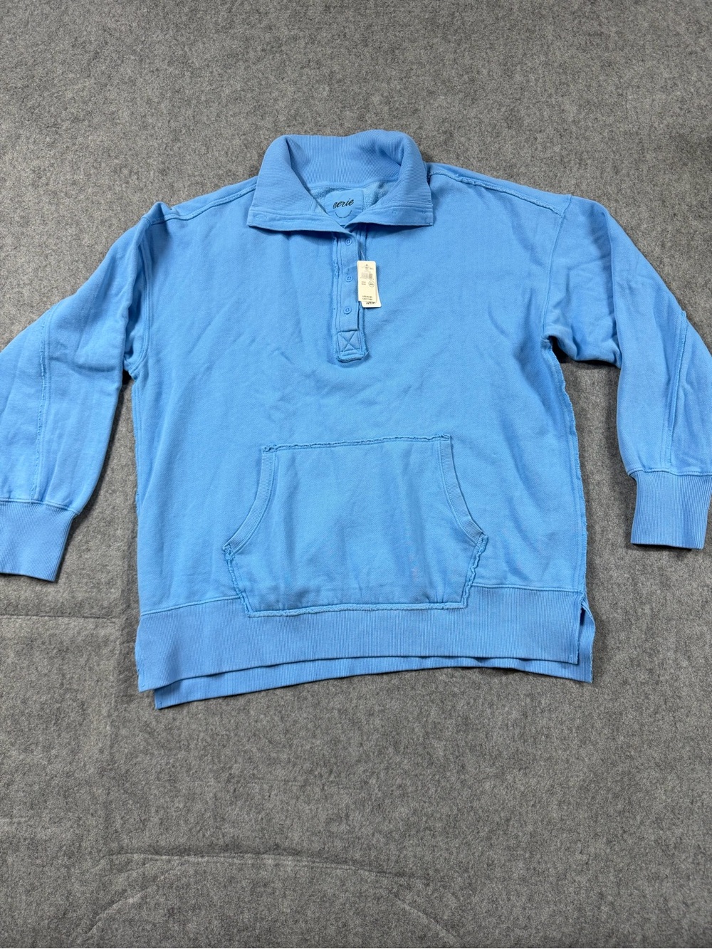 Aerie Vintage Popover Polo Sweatshirt Blue Vinyl M NWT Oversized